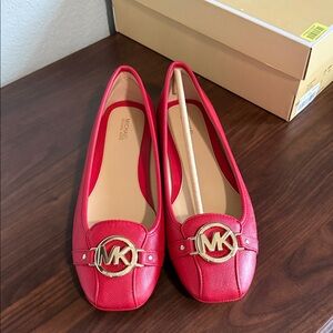 Michael Kors Red Flats with Gold Logo